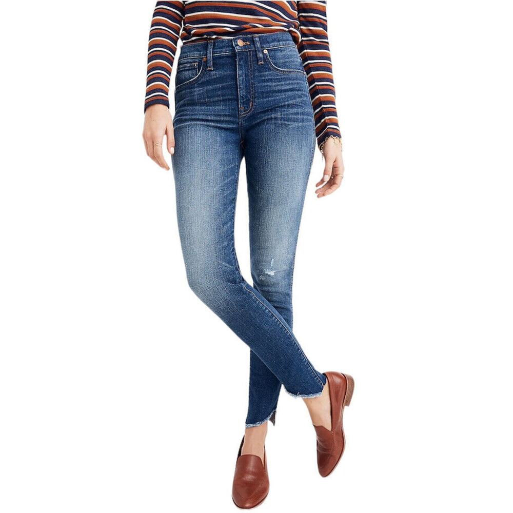 Madewell Womens 10” High-Rise Skinny Blue Denim Distressed Jeans Size 24